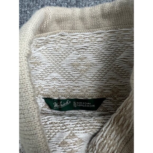 Woolrich Sweater Women's XL Beige White Snowflake Pullover Drawstring Mock Neck - Picture 2 of 7